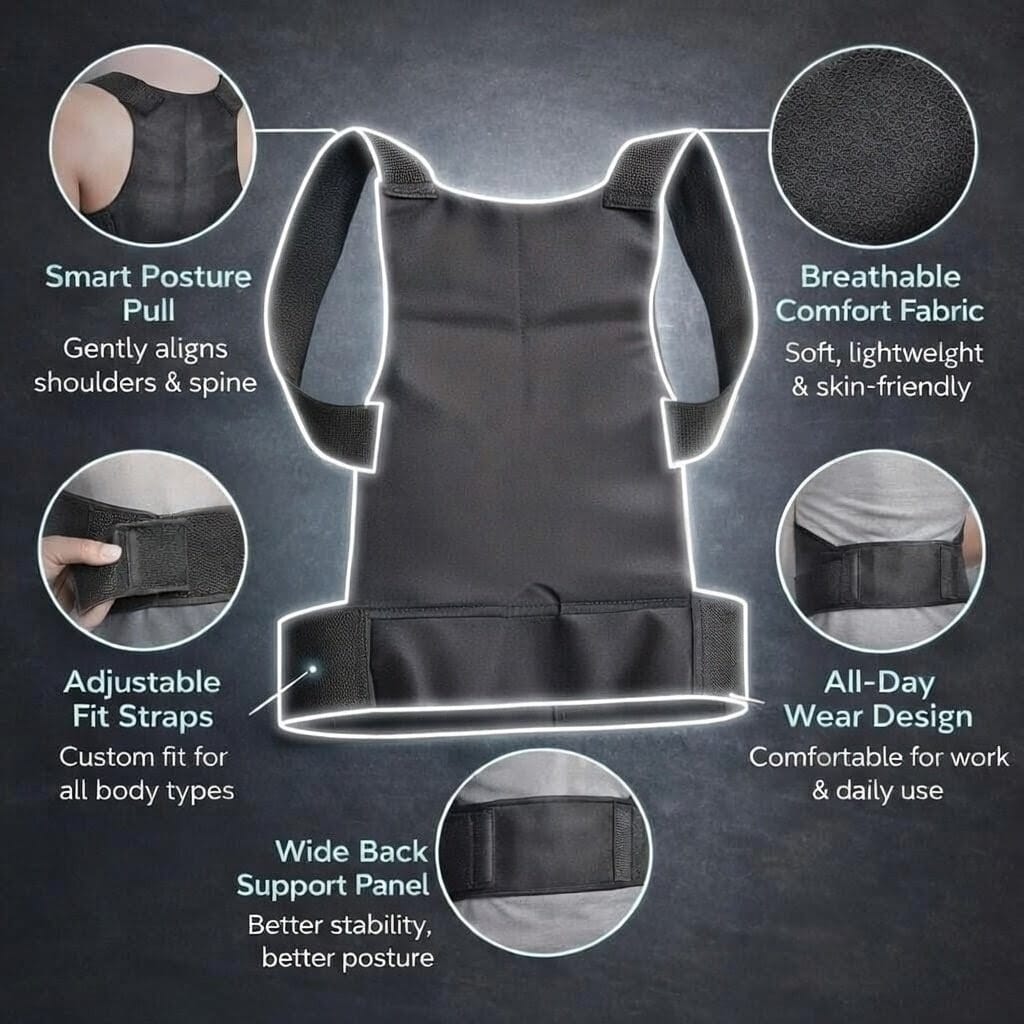 Xenric Posture Corrector Brace | Adjustable Back Support Belt for Shoulder & Upper Back Pain Relief